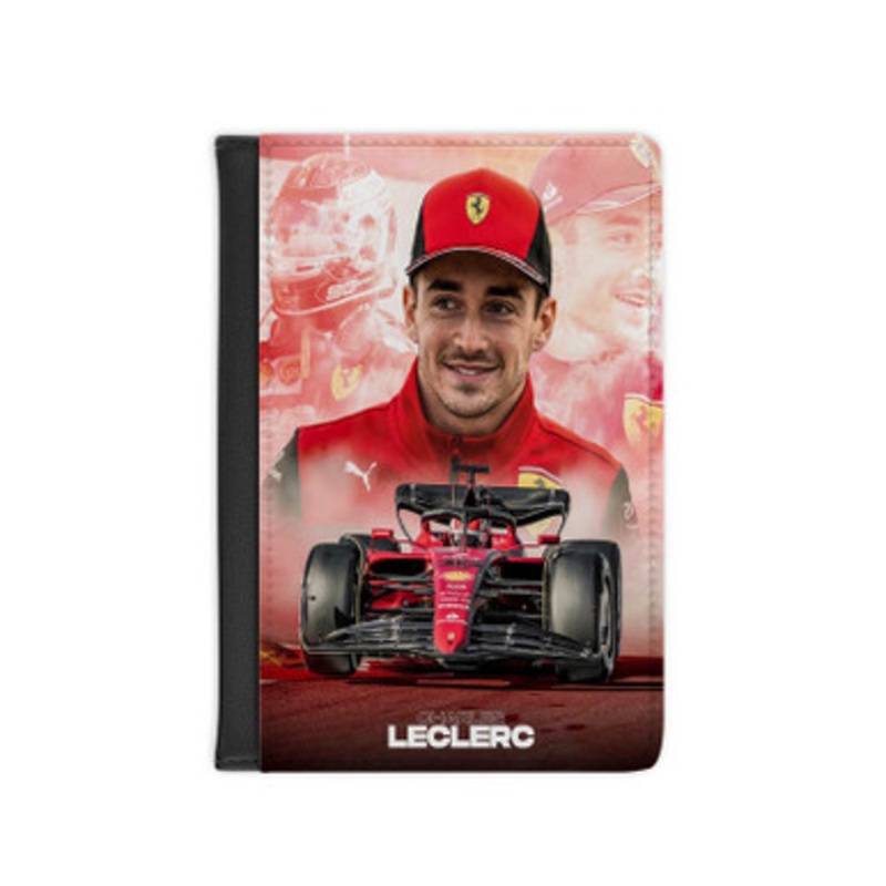 Pastele Charles Leclerc F1 Leather Custom Passport Cover Accessory Gift for Traveler Card Holder and Credit Card ID Holder