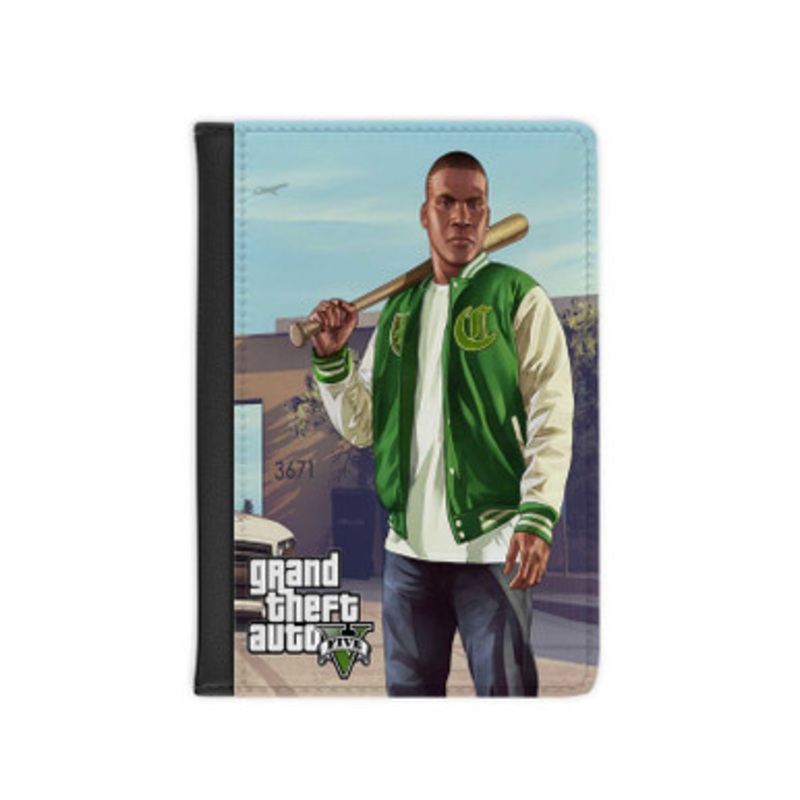 Pastele Franklin Clinton Grand Theft Auto V Leather Custom Passport Cover Accessory Gift for Traveler Card Holder and Credit Card ID Holder