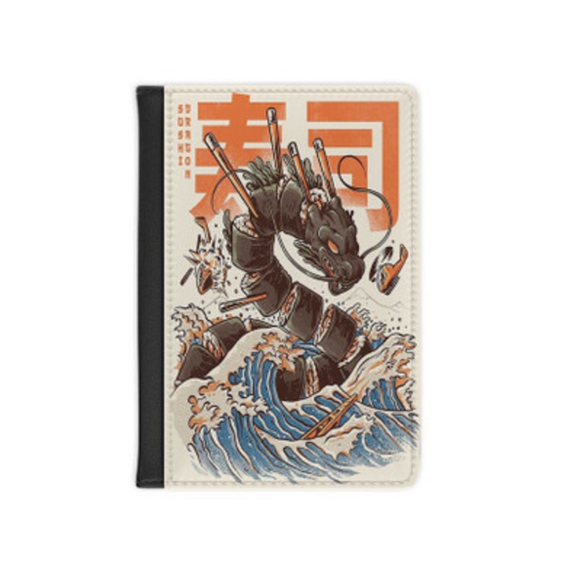 Pastele Great Sushi Dragon Leather Custom Passport Cover Accessory Gift for Traveler Card Holder and Credit Card ID Holder