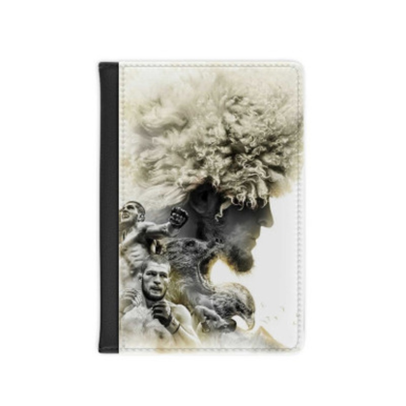Pastele Khabib Nurmagomedov Leather Custom Passport Cover Accessory Gift for Traveler Card Holder and Credit Card ID Holder