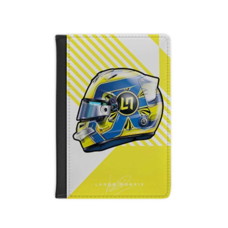 Pastele Lando Norris F1 Helmet Leather Custom Passport Cover Accessory Gift for Traveler Card Holder and Credit Card ID Holder