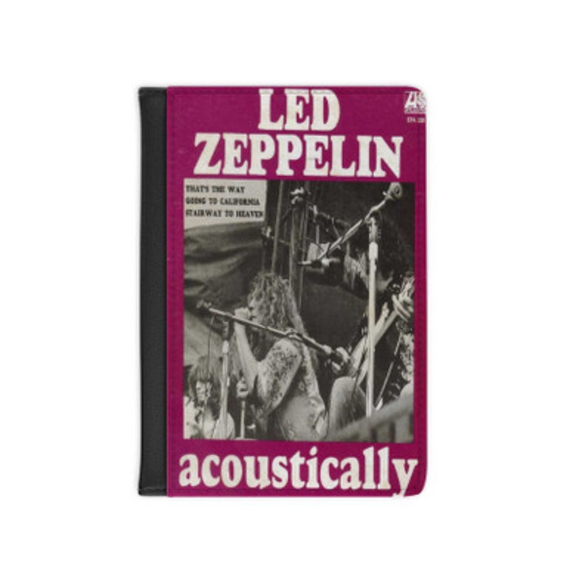 Pastele Led Zeppelin Acoustically 1972 Leather Custom Passport Cover Accessory Gift for Traveler Card Holder and Credit Card ID Holder