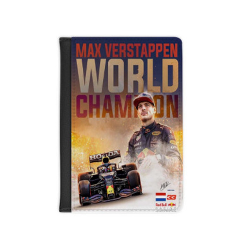 Pastele Max Verstappen World Champion F1 Leather Custom Passport Cover Accessory Gift for Traveler Card Holder and Credit Card ID Holder