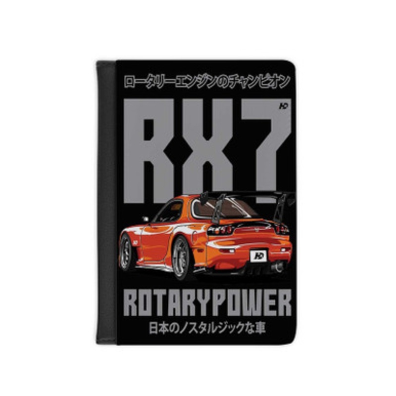 Pastele Mazda RX7 Rotary Power Leather Custom Passport Cover Accessory Gift for Traveler Card Holder and Credit Card ID Holder