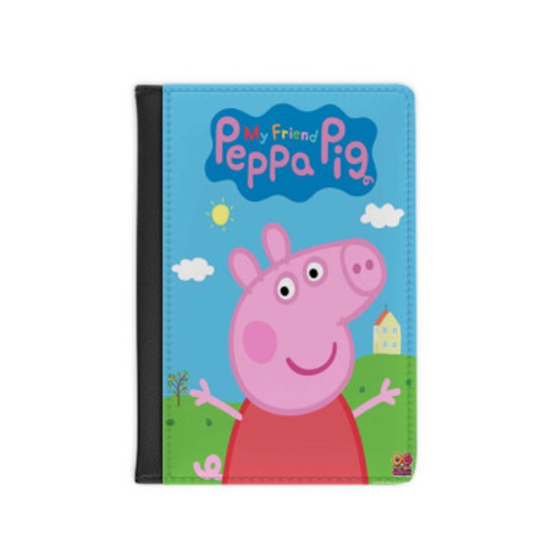Pastele My Friend Peppa Pig Leather Custom Passport Cover Accessory Gift for Traveler Card Holder and Credit Card ID Holder