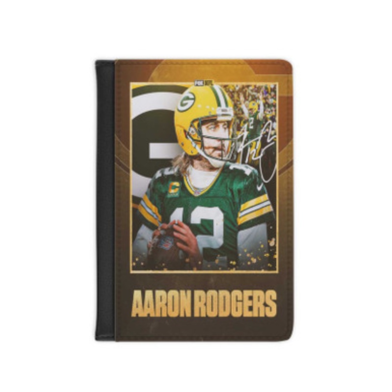 Pastele Aaron Rodgers Green Bay Packers Leather Custom Passport Cover Accessory Gift for Traveler Card Holder and Credit Card ID Holder