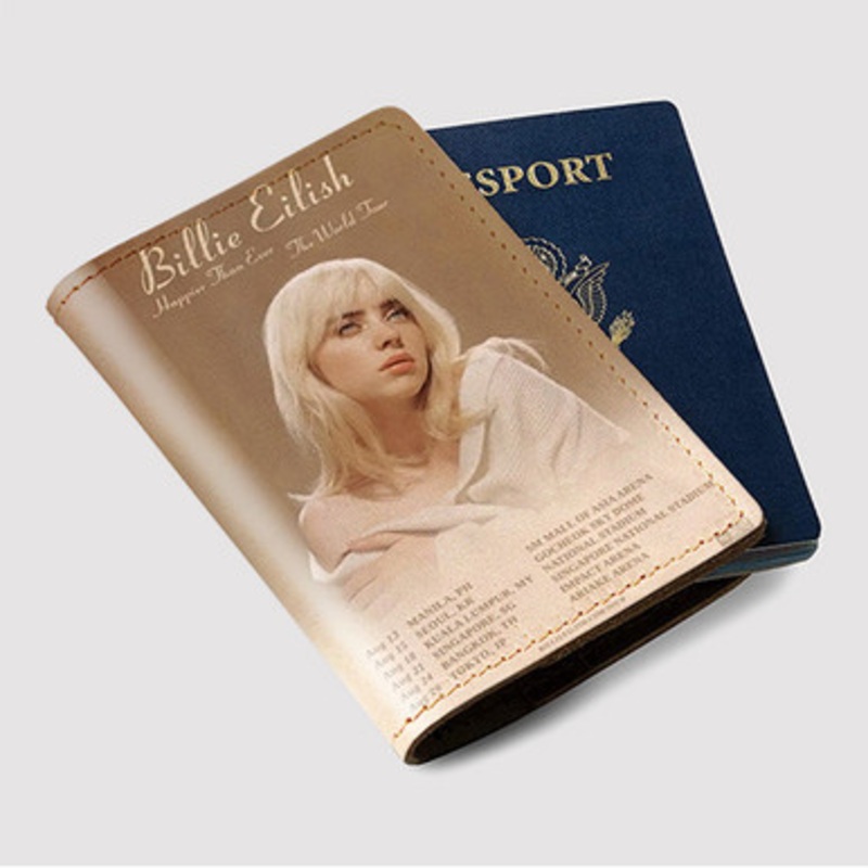 Pastele Billie Eilish Happier Than Ever Tour Custom Passport Wallet Case With Credit Card Holder Awesome Personalized PU Leather Travel Trip Vacation Baggage Cover