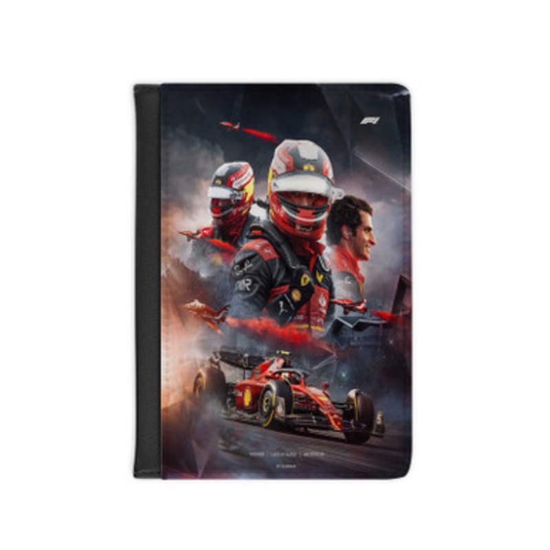 Pastele Carlos Sainz F1 Leather Custom Passport Cover Accessory Gift for Traveler Card Holder and Credit Card ID Holder