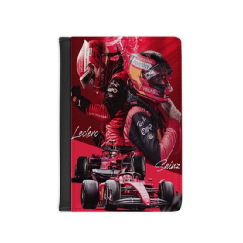 Pastele Charles Leclerc and Carlos Sainz Leather Custom Passport Cover Accessory Gift for Traveler Card Holder and Credit Card ID Holder