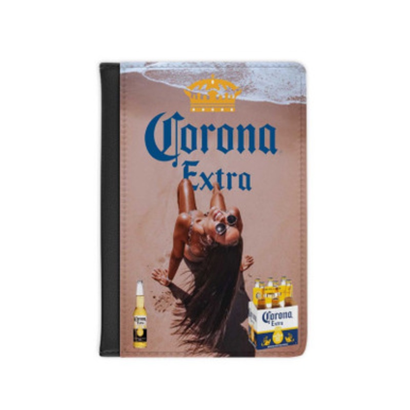 Pastele Corona Extra Beer Poster Girl Leather Custom Passport Cover Accessory Gift for Traveler Card Holder and Credit Card ID Holder