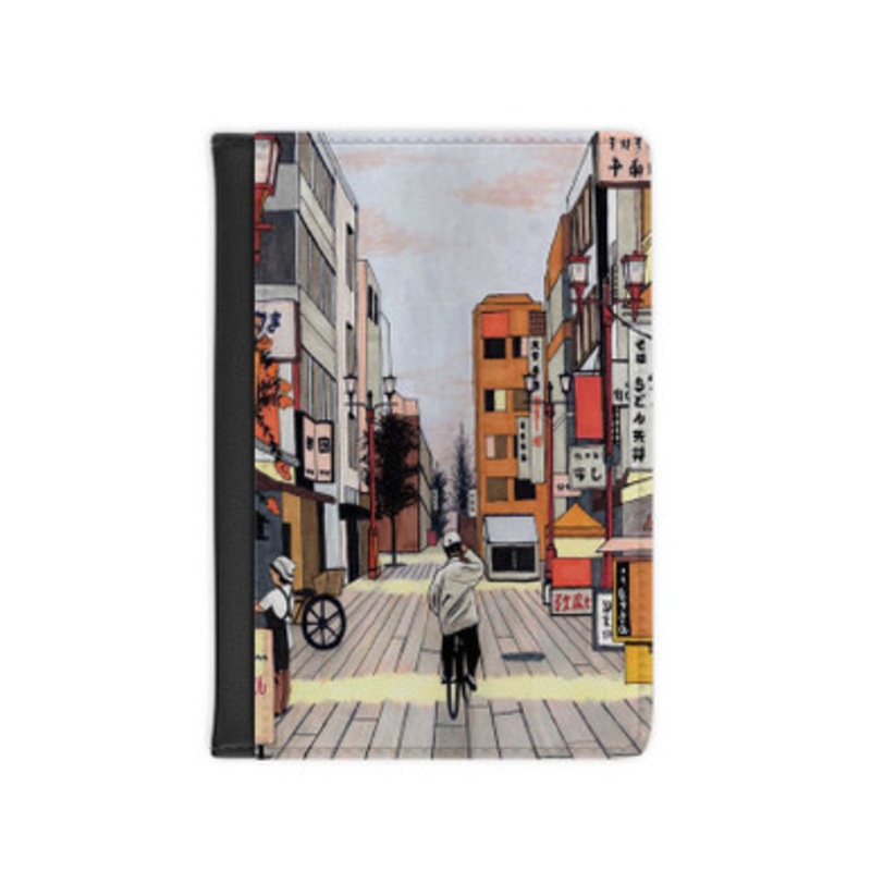Pastele Early Morning Ride Japan Leather Custom Passport Cover Accessory Gift for Traveler Card Holder and Credit Card ID Holder