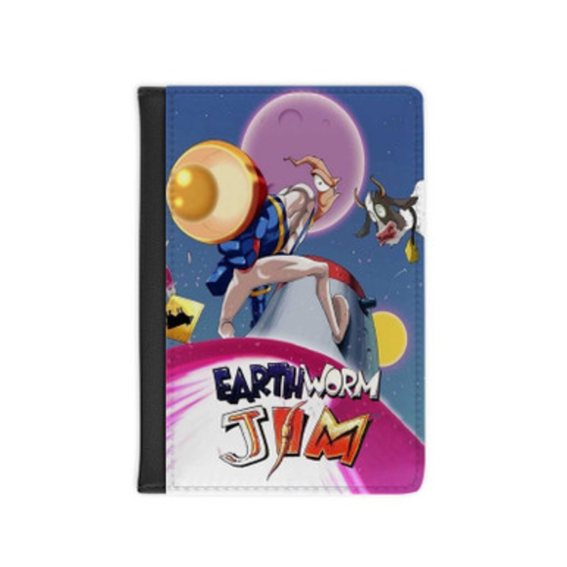 Pastele Earthworm Jim Leather Custom Passport Cover Accessory Gift for Traveler Card Holder and Credit Card ID Holder