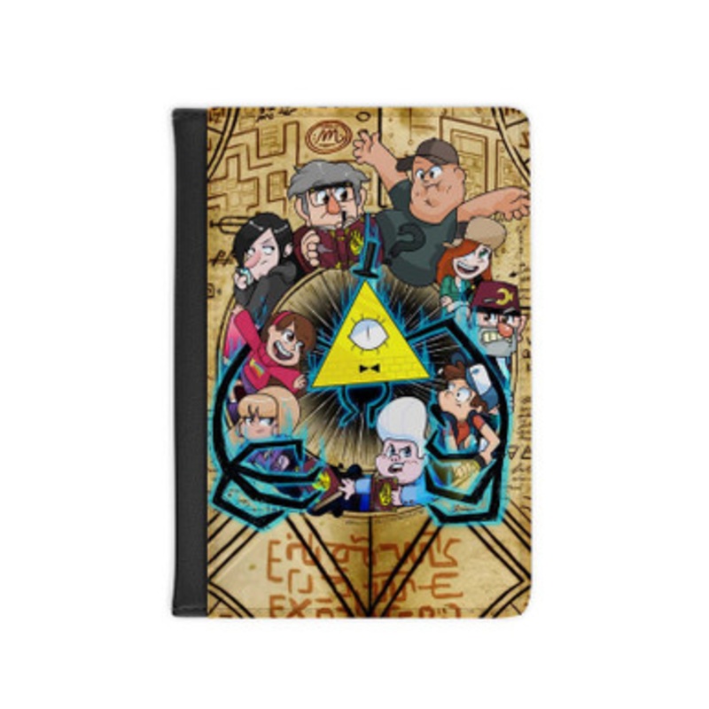Pastele Gravity Falls Bill Cipher And Friends Leather Custom Passport Cover Accessory Gift for Traveler Card Holder and Credit Card ID Holder