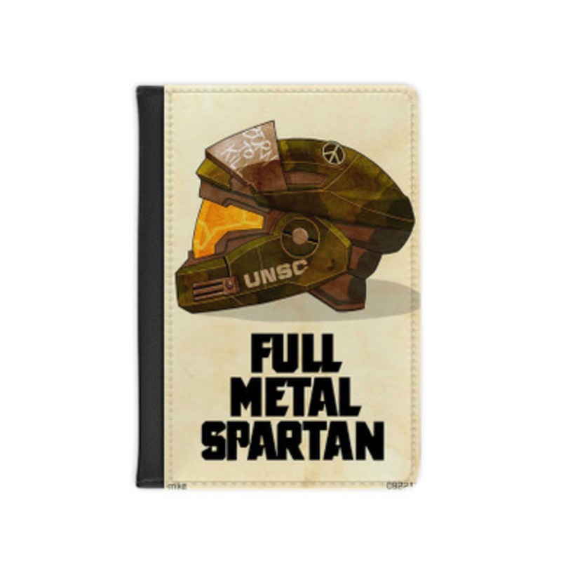 Pastele Halo Full Metal Spartan Leather Custom Passport Cover Accessory Gift for Traveler Card Holder and Credit Card ID Holder