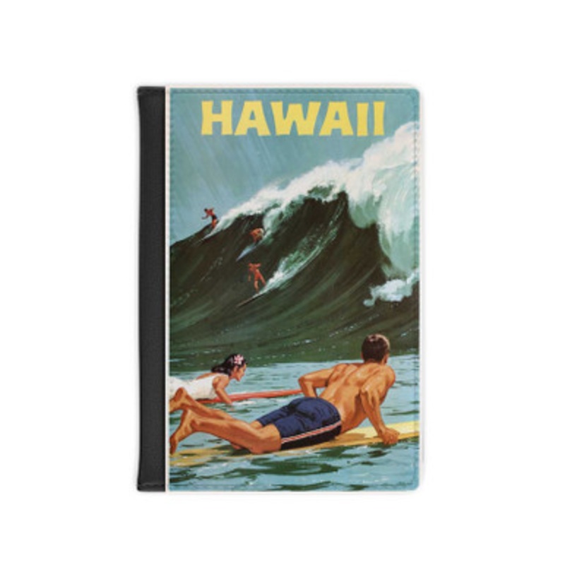 Pastele Hawaii Surf Vintage Leather Custom Passport Cover Accessory Gift for Traveler Card Holder and Credit Card ID Holder
