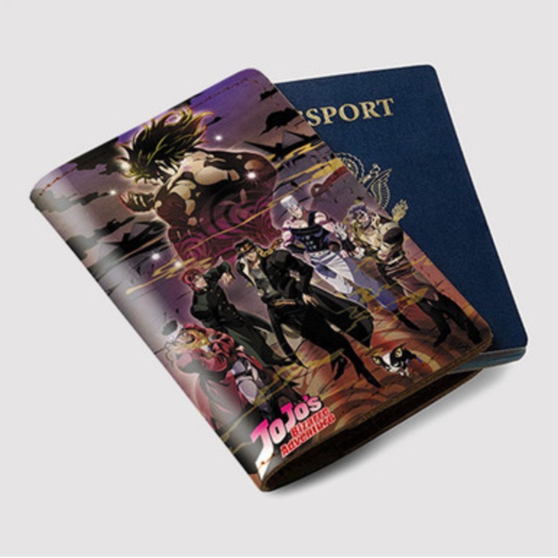 Pastele Jojo s Bizarre Adventure Animation Custom Passport Wallet Case With Credit Card Holder Awesome Personalized PU Leather Travel Trip Vacation Baggage Cover