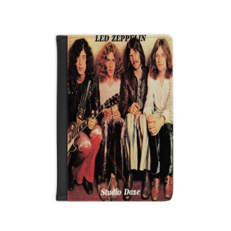 Pastele Led Zeppelin Studio Daze 1990 Leather Custom Passport Cover Accessory Gift for Traveler Card Holder and Credit Card ID Holder