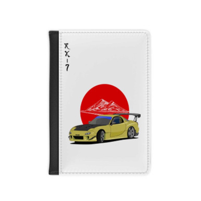 Pastele Mazda RX7 Animation Leather Custom Passport Cover Accessory Gift for Traveler Card Holder and Credit Card ID Holder