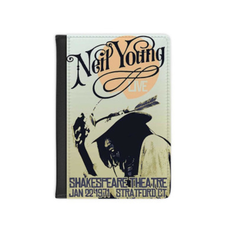 Pastele Neil Young 1971 Leather Custom Passport Cover Accessory Gift for Traveler Card Holder and Credit Card ID Holder