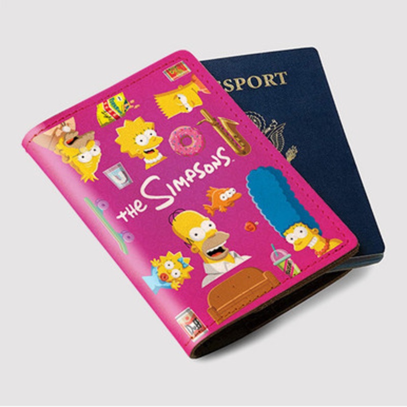 Pastele The Simpsons 2022 Custom Passport Wallet Case With Credit Card Holder Awesome Personalized PU Leather Travel Trip Vacation Baggage Cover