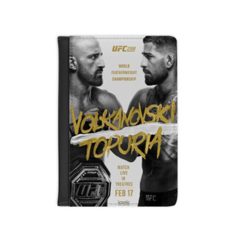 Pastele UFC 298 Volkanovski vs Topuria Leather Custom Passport Cover Accessory Gift for Traveler Card Holder and Credit Card ID Holder