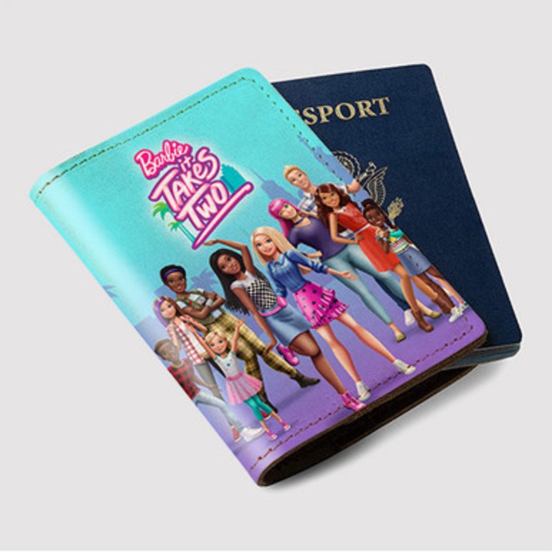 Pastele Barbie It Takes Two Custom Passport Wallet Case With Credit Card Holder Awesome Personalized PU Leather Travel Trip Vacation Baggage Cover