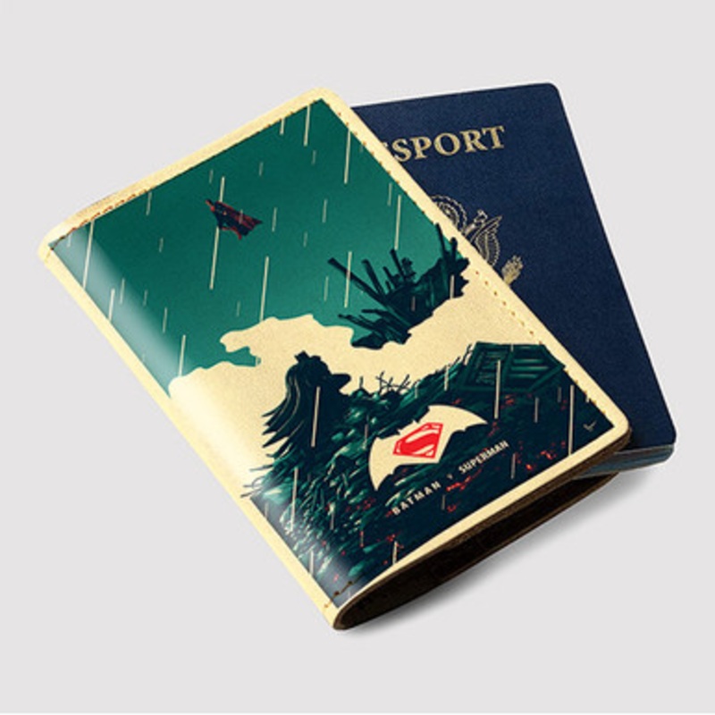 Pastele Batman V Superman Custom Passport Wallet Case With Credit Card Holder Awesome Personalized PU Leather Travel Trip Vacation Baggage Cover