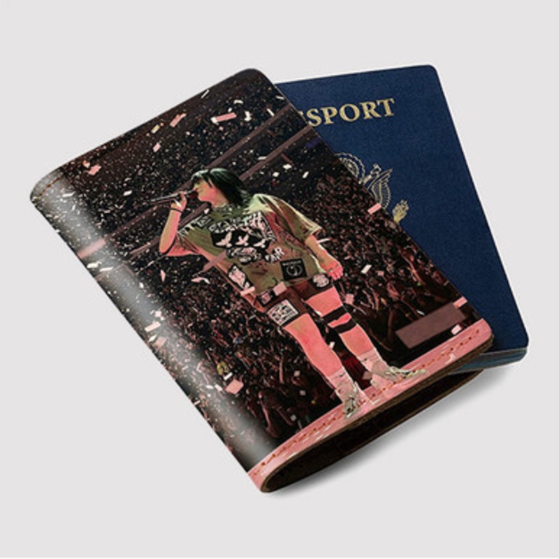 Pastele Billie Eilish Concert Custom Passport Wallet Case With Credit Card Holder Awesome Personalized PU Leather Travel Trip Vacation Baggage Cover