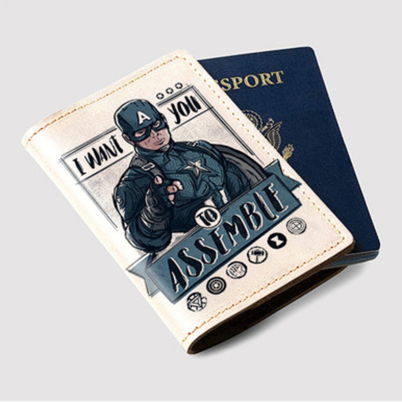 Pastele Captain America I Want You To Assemble Custom Passport Wallet Case With Credit Card Holder Awesome Personalized PU Leather Travel Trip Vacation Baggage Cover