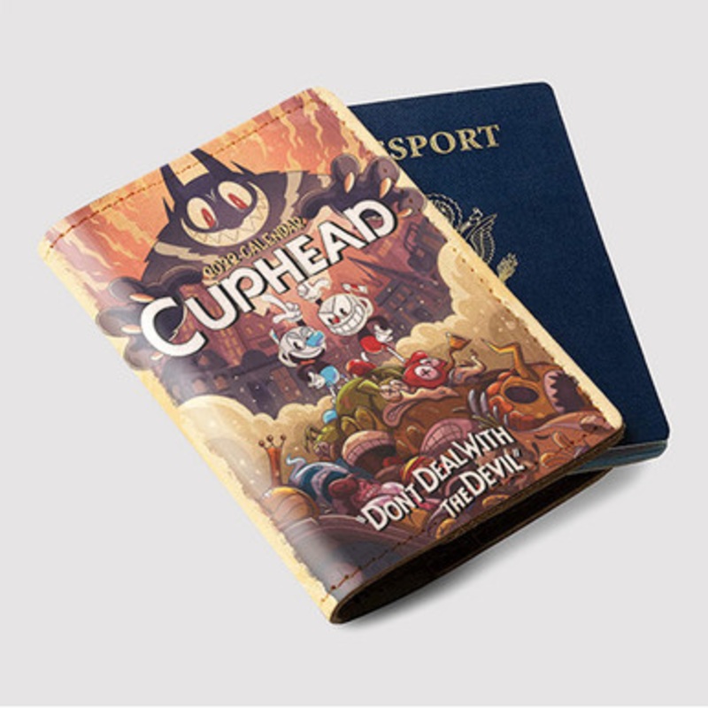 Pastele Cuphead Dont Deal With Devil Custom Passport Wallet Case With Credit Card Holder Awesome Personalized PU Leather Travel Trip Vacation Baggage Cover