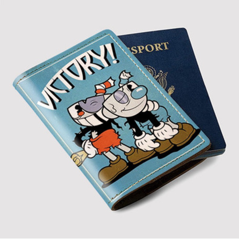 Pastele Cuphead Victory Custom Passport Wallet Case With Credit Card Holder Awesome Personalized PU Leather Travel Trip Vacation Baggage Cover