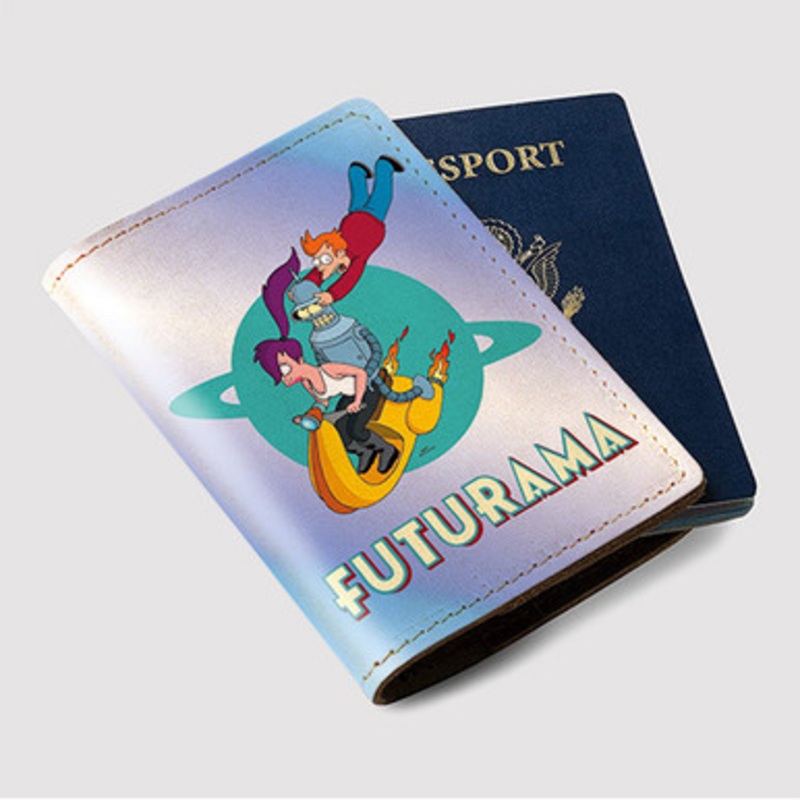 Pastele Futurama 2022 Custom Passport Wallet Case With Credit Card Holder Awesome Personalized PU Leather Travel Trip Vacation Baggage Cover
