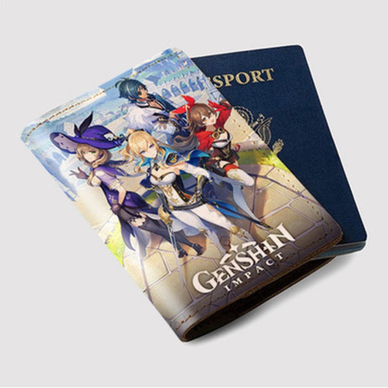 Pastele Genshin Impact Custom Passport Wallet Case With Credit Card Holder Awesome Personalized PU Leather Travel Trip Vacation Baggage Cover