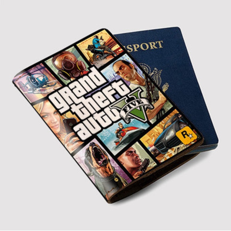 Pastele Grand Theft Auto V GTA V Custom Passport Wallet Case With Credit Card Holder Awesome Personalized PU Leather Travel Trip Vacation Baggage Cover