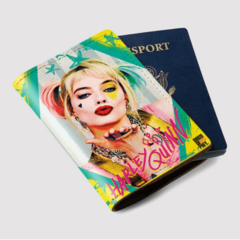Pastele Harley Quinn jpeg Custom Passport Wallet Case With Credit Card Holder Awesome Personalized PU Leather Travel Trip Vacation Baggage Cover