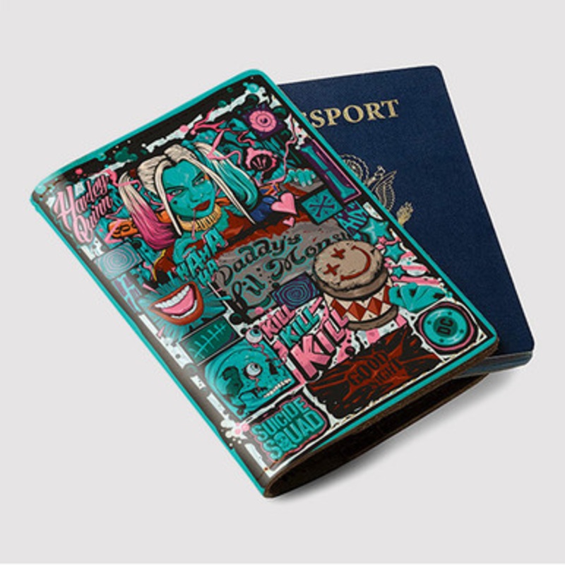 Pastele Harley Quinn Suicide Squad Art Custom Passport Wallet Case With Credit Card Holder Awesome Personalized PU Leather Travel Trip Vacation Baggage Cover