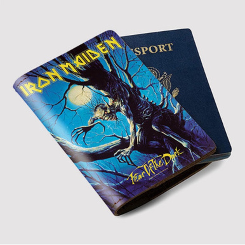 Pastele Iron Maiden Fear Of The Dark Custom Passport Wallet Case With Credit Card Holder Awesome Personalized PU Leather Travel Trip Vacation Baggage Cover