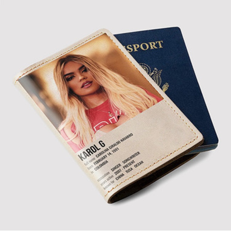Pastele Karol G Poster Custom Passport Wallet Case With Credit Card Holder Awesome Personalized PU Leather Travel Trip Vacation Baggage Cover