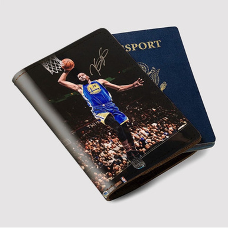 Pastele Kevin Durant Signed Warriors Slam Dunk Custom Passport Wallet Case With Credit Card Holder Awesome Personalized PU Leather Travel Trip Vacation Baggage Cover