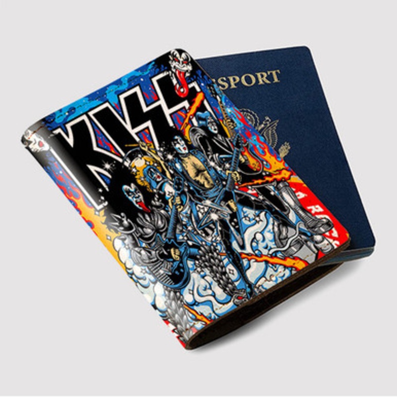 Pastele Kiss Band Custom Passport Wallet Case With Credit Card Holder Awesome Personalized PU Leather Travel Trip Vacation Baggage Cover