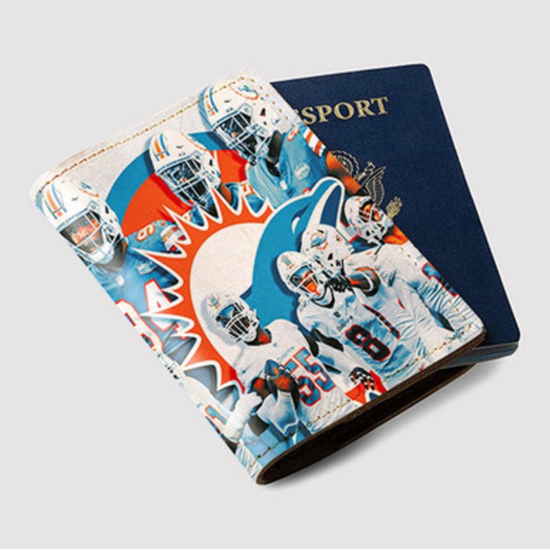 Pastele Miami Dolphins NFL 2022 Custom Passport Wallet Case With Credit Card Holder Awesome Personalized PU Leather Travel Trip Vacation Baggage Cover