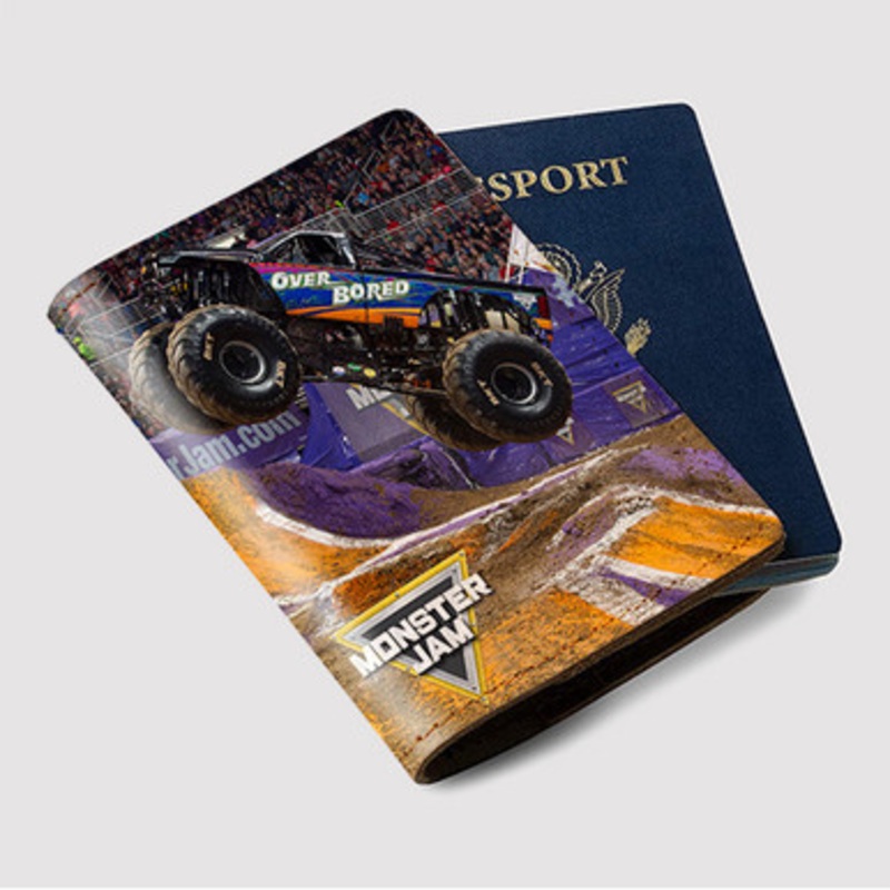 Pastele Over Bored Monster Truck Custom Passport Wallet Case With Credit Card Holder Awesome Personalized PU Leather Travel Trip Vacation Baggage Cover