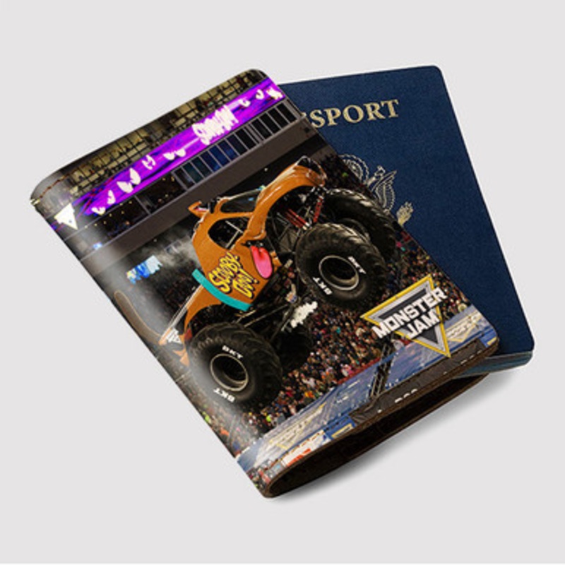 Pastele Scooby Doo Monster Truck Custom Passport Wallet Case With Credit Card Holder Awesome Personalized PU Leather Travel Trip Vacation Baggage Cover
