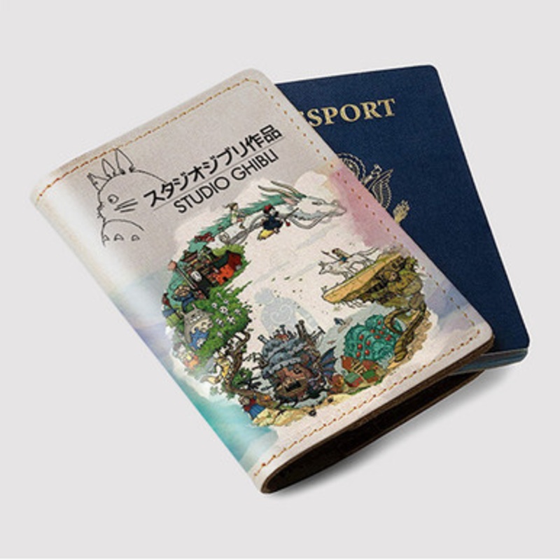 Pastele Studio Ghibli Poster Custom Passport Wallet Case With Credit Card Holder Awesome Personalized PU Leather Travel Trip Vacation Baggage Cover