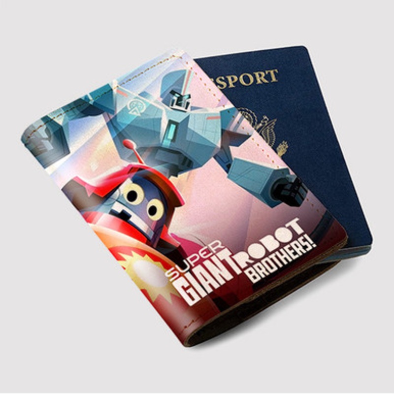 Pastele Super Giant Robot Brothers Custom Passport Wallet Case With Credit Card Holder Awesome Personalized PU Leather Travel Trip Vacation Baggage Cover
