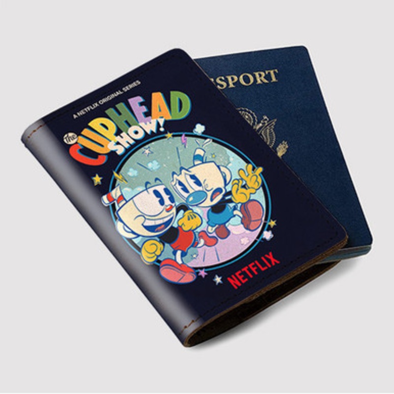 Pastele The Cuphead Show 2022 Custom Passport Wallet Case With Credit Card Holder Awesome Personalized PU Leather Travel Trip Vacation Baggage Cover