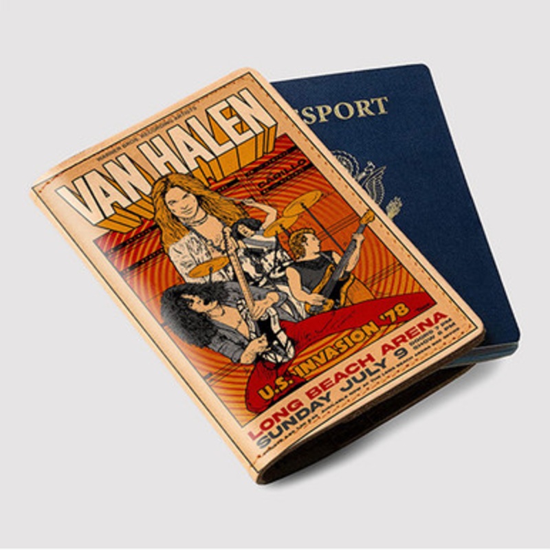 Pastele Van Halen Tour Custom Passport Wallet Case With Credit Card Holder Awesome Personalized PU Leather Travel Trip Vacation Baggage Cover