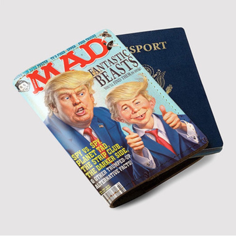 Pastele Alfred E Neuman Donald Trump Custom Passport Wallet Case With Credit Card Holder Awesome Personalized PU Leather Travel Trip Vacation Baggage Cover