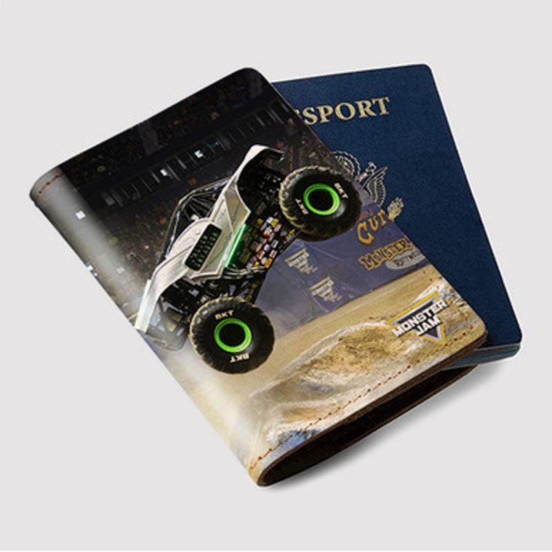 Pastele Alien Invasion Monster Truck Custom Passport Wallet Case With Credit Card Holder Awesome Personalized PU Leather Travel Trip Vacation Baggage Cover