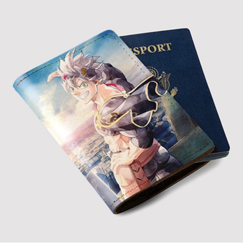 Pastele Asta Black Clover Sword of The Wizard King Custom Passport Wallet Case With Credit Card Holder Awesome Personalized PU Leather Travel Trip Vacation Baggage Cover